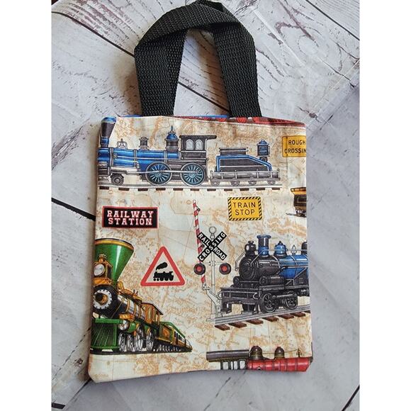 Train Crayon Holder coloring tote bag Handmade Childrens Bag - Picture 7 of 8